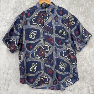 Vintage 90s Hey Man 100% Silk Abstract Tropical Print Button Front Shirt